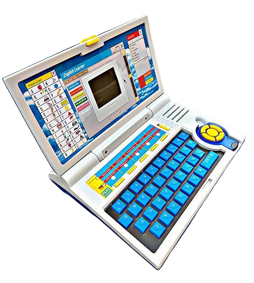 LCD Display 20 Activity Educational Laptop Computer Toy with Mouse - for Kids Boys & Girls(Blue)