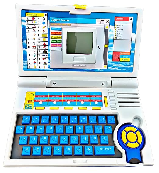 LCD Display 20 Activity Educational Laptop Computer Toy with Mouse - for Kids Boys & Girls(Blue)