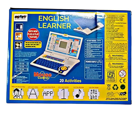 LCD Display 20 Activity Educational Laptop Computer Toy with Mouse - for Kids Boys & Girls(Blue)