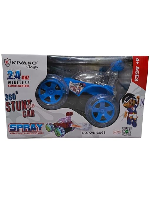 Rechargeable Remote and Phone-Controlled Acrobatic 360-Degree Twisting Stunt Car for Kids (Ages 4 to 12) with Spray, Music, Lights, and Smoke Effects