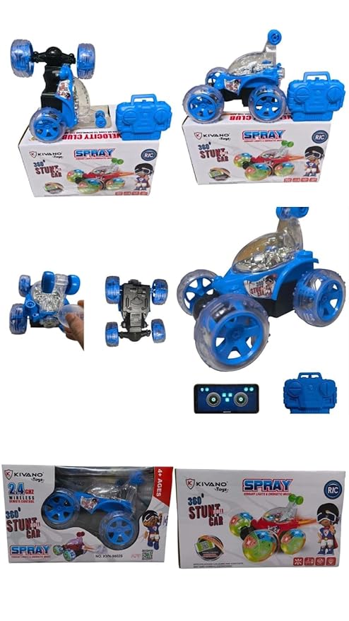 Rechargeable Remote and Phone-Controlled Acrobatic 360-Degree Twisting Stunt Car for Kids (Ages 4 to 12) with Spray, Music, Lights, and Smoke Effects