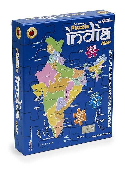 100-Piece India Map Puzzle for Kids – Big Size Educational Jigsaw with Reference Poster (BIS Approved)