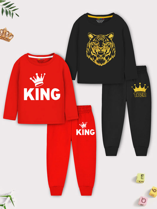 Roar & Rule! Full-Sleeve King Tiger T-Shirt & Jogger Set (2-Pack)