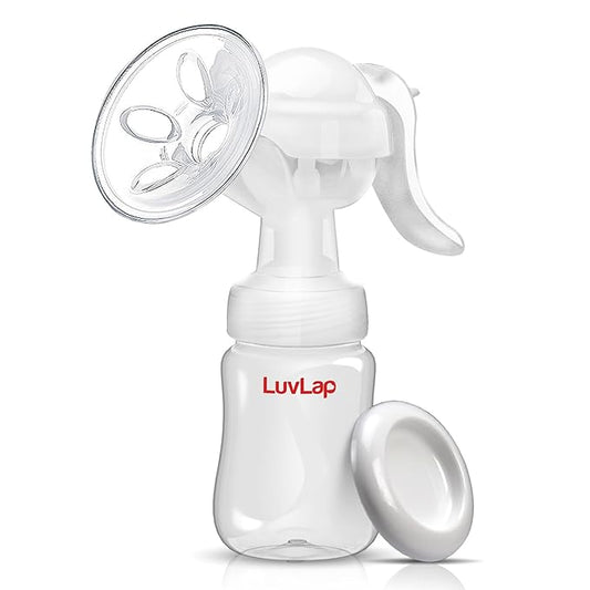 LuvLap Manual Breast Pump – 3-Level Suction Adjustment, Soft Massage Cushion, Ergonomic Handle, 2 Breast Pads Free, BPA-Free