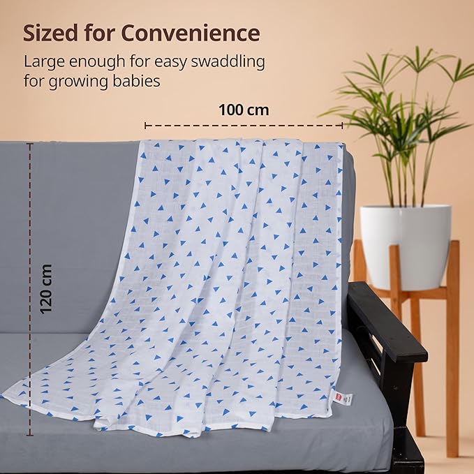 LuvLap 100% Cotton Muslin Baby Swaddle Set – Pack of 3, 120x100cm, White with Triangle Print, for Newborns to 18 Months+