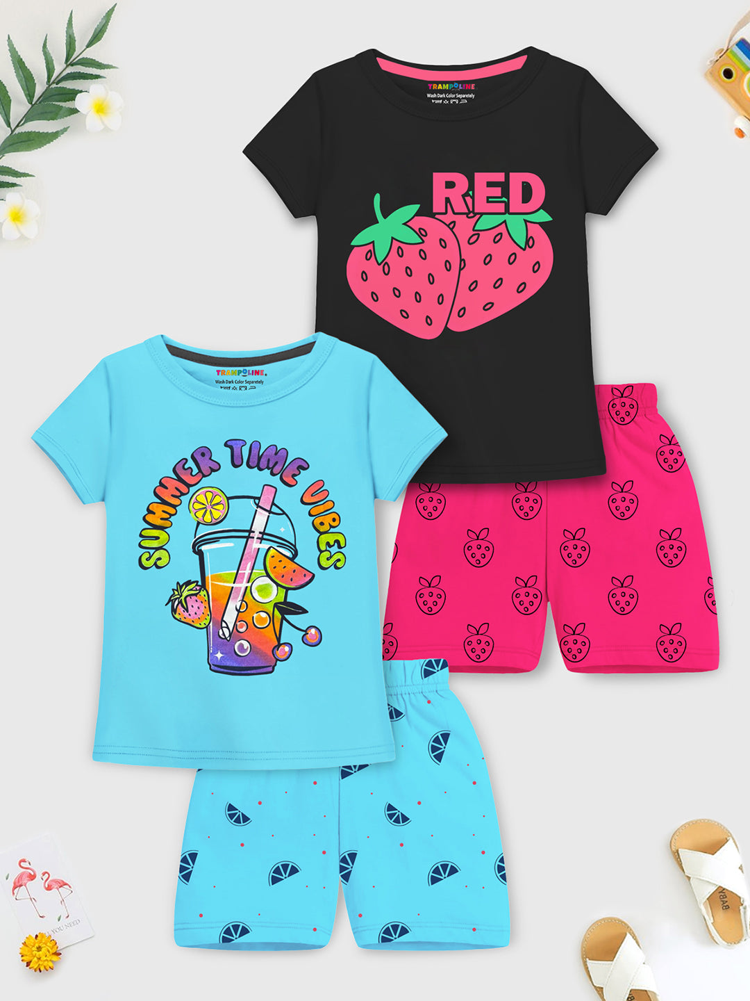 Aqua & Black 'Summer Vibe' Quad Set