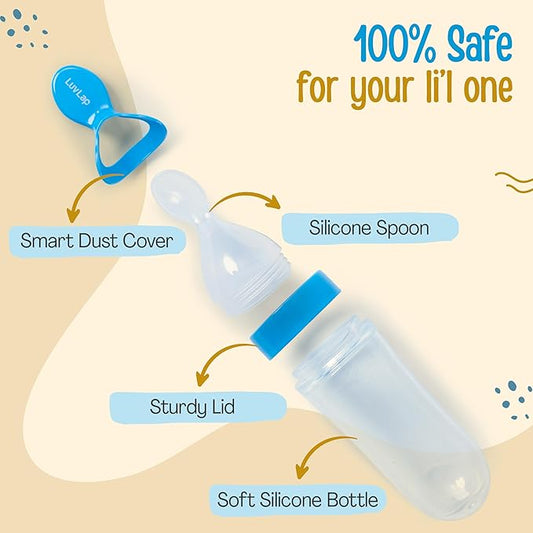 LuvLap Feeding Spoon with Squeezy Food Grade Silicone Feeder Bottle – 90ml, BPA-Free