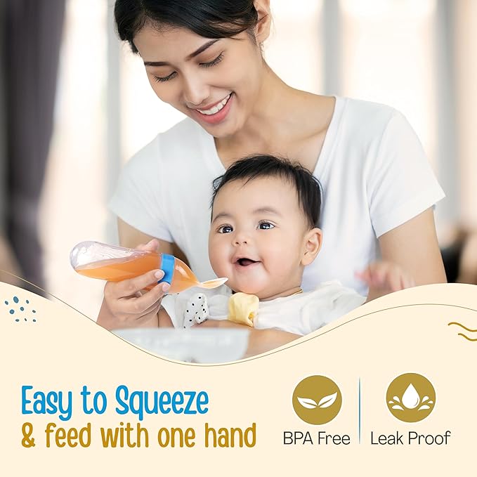 LuvLap Feeding Spoon with Squeezy Food Grade Silicone Feeder Bottle – 90ml, BPA-Free