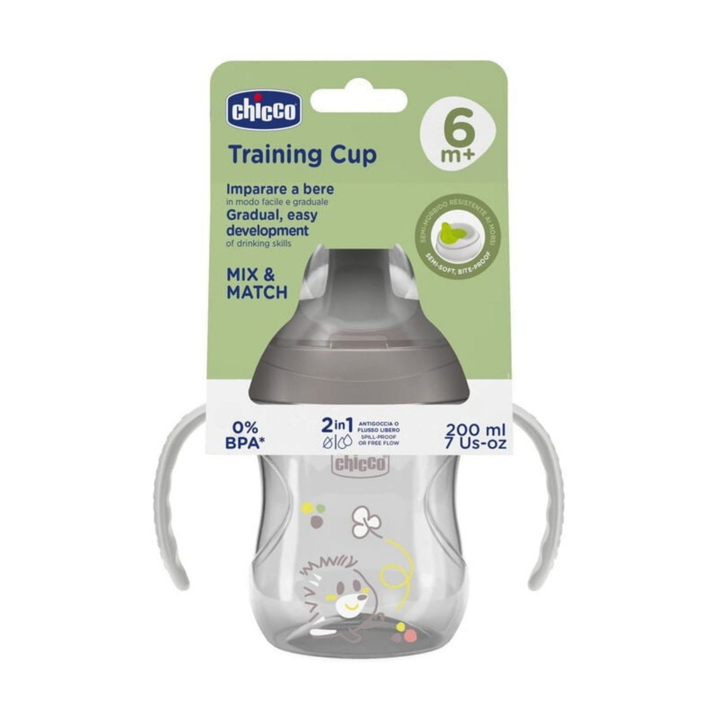 Chicco Baby Training Sippy Cup 200ml – Pink, Semi-Soft Spill-Proof Spout, Easy Grip, BPA Free, 6+ Months