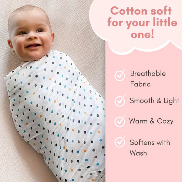 Haus & Kinder 100% Cotton Muslin Swaddles – Pack of 5 | Soft & Breathable Newborn Swaddle Wraps | 100x100 cm | Gentle & Durable Baby Blanket Set