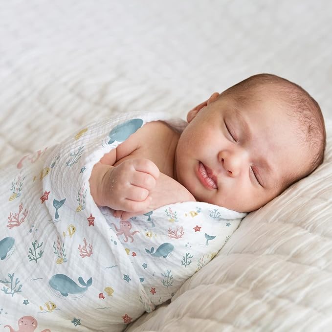 Haus & Kinder 100% Cotton Muslin Baby Swaddle Wraps – Soft, Breathable Newborn Swaddles (100x100 cm, Pack of 3, Oasis Collection)