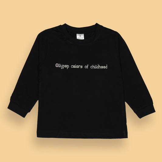 Ollypop Essentials T-Shirt – Breezy Breathable Sinker, Full Sleeves, Placement Print for Happy Kids (Black)