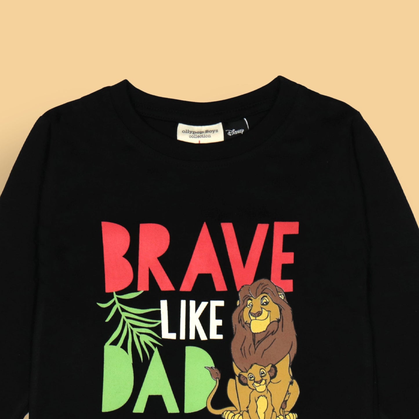 Ollypop Brave & Bold Black Tee – Full Sleeve Cotton, Playful Animal Print, For Boys Who Love Dad