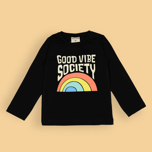 Ollypop Black 'GOODS SOCIETY VIBE' Placement Print Cotton Full Sleeve T-Shirt