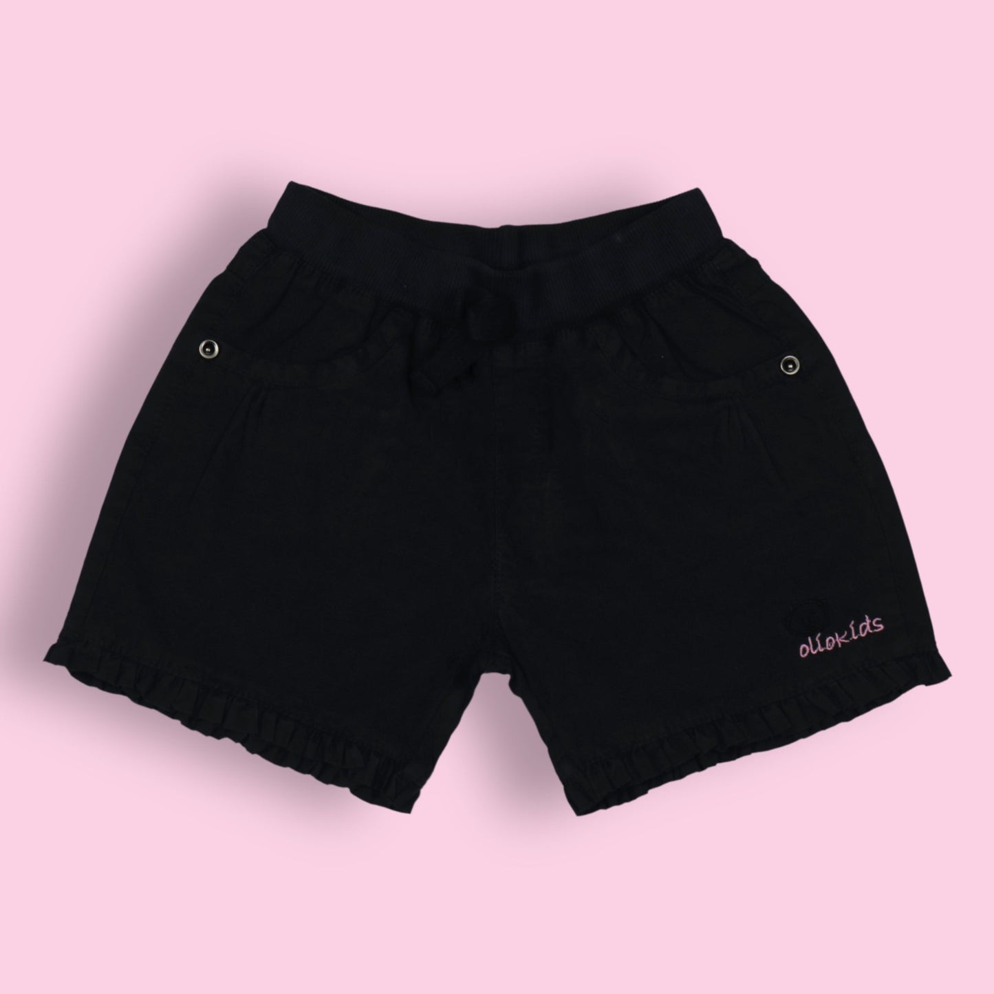 OlioKids Girls Cotton Blend Elasticated Pull-On Shorts - Black