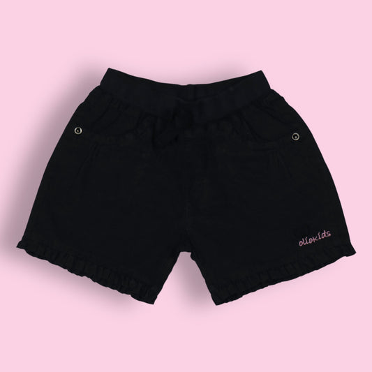 OlioKids Girls Cotton Blend Elasticated Pull-On Shorts - Black