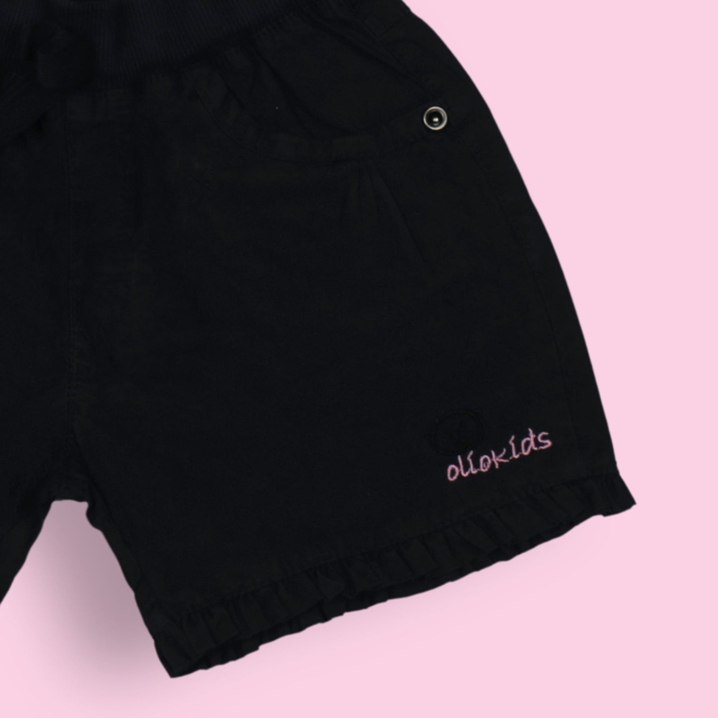 OlioKids Girls Cotton Blend Elasticated Pull-On Shorts - Black