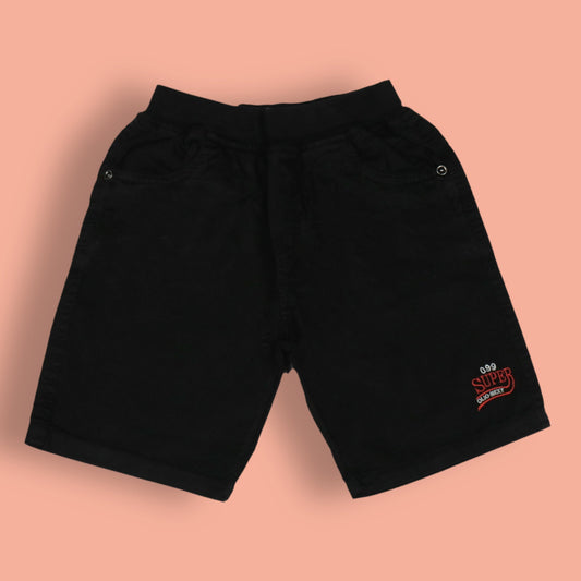 Oliokids Boys’ Essential Black Shorts – Ribbed Cotton, Knee Length, 3 Pockets, Regular Fit