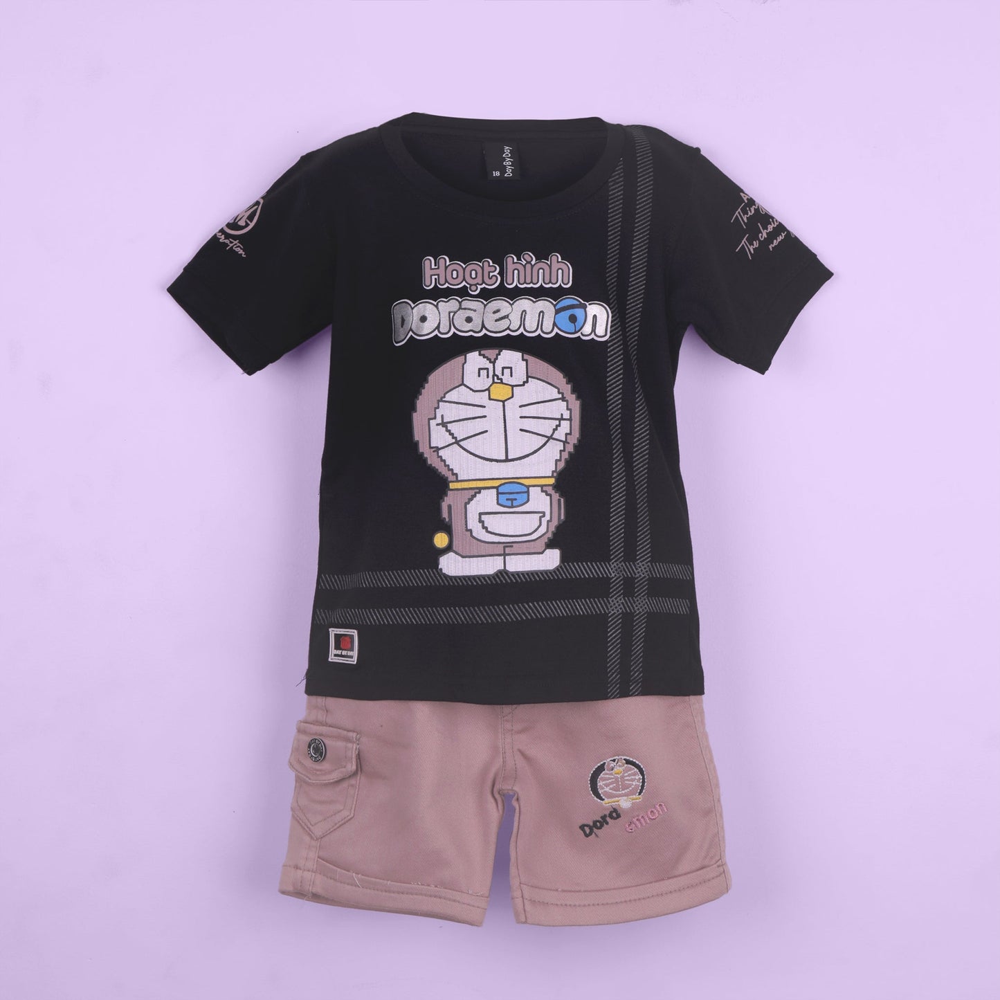 Casual Charm – Boys’ Black Placement Print T-Shirt & Shorts