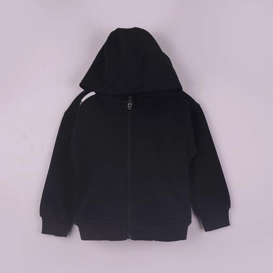 Extra Soft Cotton Sweat Jacket for Boys | Little Kangaroos Black Hooded Zip-Up