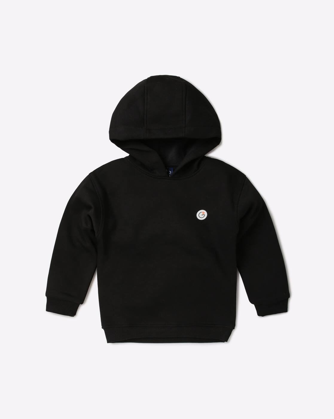 Playful Classic – Boys’ Black Hooded Sweatshirt for Winter