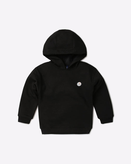 Playful Classic – Boys’ Black Hooded Sweatshirt for Winter