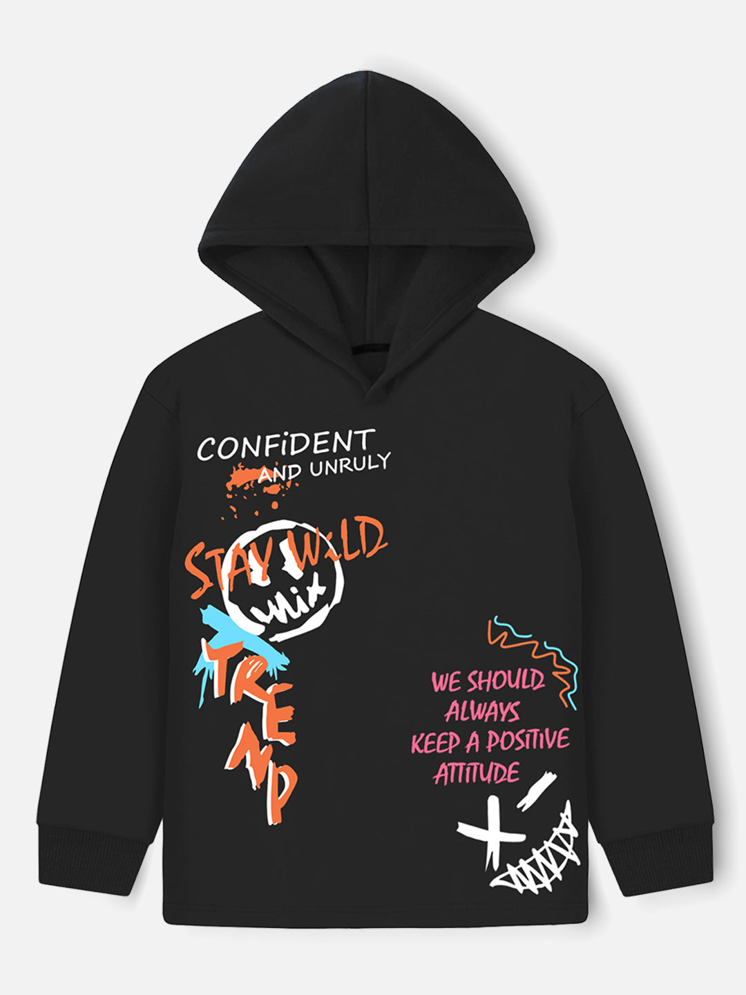 Trampoline Boy's Black Hooded 'CONFIDENT' T-Shirt & Pant Set