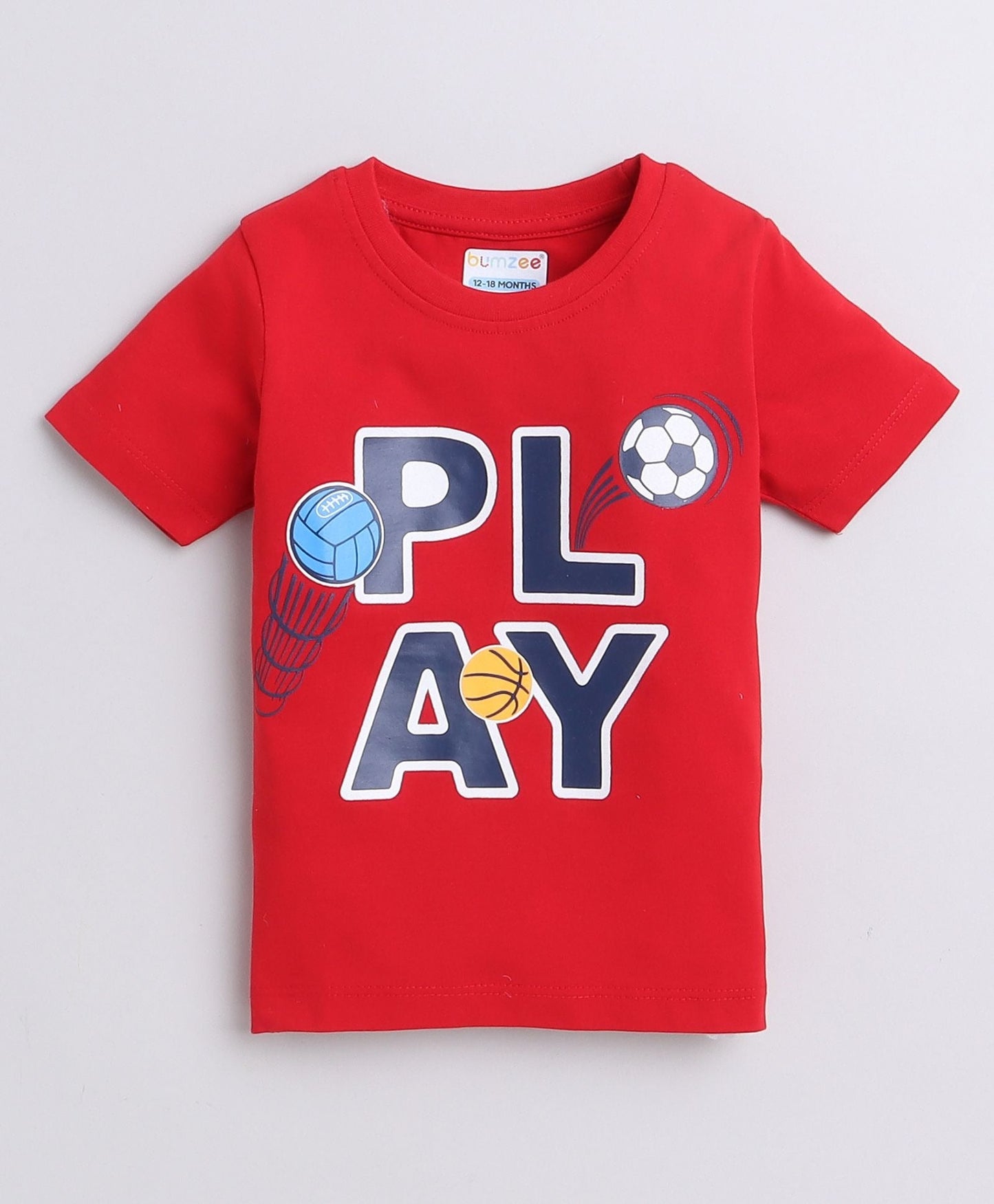 Bumzee boys’ cotton T-shirts set: half sleeves, rib neck, and cool “PLAY” and “BEACH CRUISER”!