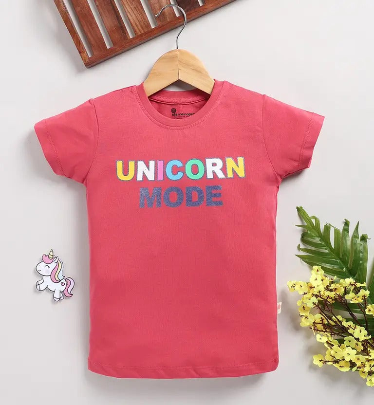 Girls’ Red & Green Quote Print Cotton T-Shirts (Pack of 2)