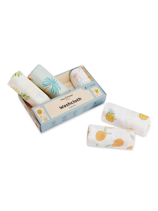Haus & Kinder Unisex Cotton Wash Cloth – Jungle Party Collection | Ultra-Soft, Highly Absorbent & Gentle on Baby’s Skin | Reusable Baby Wipes for Face & Body Cleaning