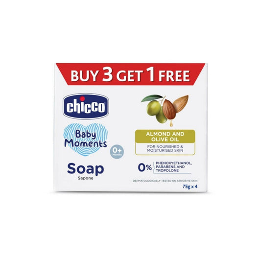 Chicco Baby Moments Soap 75g – Buy 3 Get 1 Free, Nourishing Almond & Olive Oil Care for Moisturized Skin
