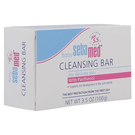 SebaMed Baby Cleansing Bar 100g – 100% Soap-Free & Alkali-Free Gentle Cleanser for Delicate Baby Skin | pH 5.5 for Healthy Skin Barrier | With Panthenol, Wheat Germ Oil, and Vitamins | Dermatologist Tested | Pack of 1