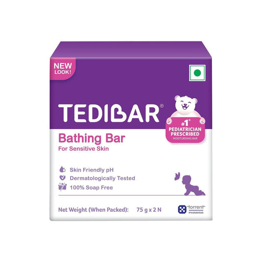 Tedibar Moisturising Baby Bathing Bar 75g – 100% Soap-Free | No.1 Pediatrician Prescribed Moisturising Bar for Babies | Gentle Daily Cleanser for Sensitive Skin | By Torrent Pharma