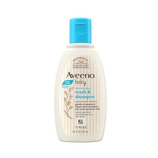Aveeno Baby Daily Moisture Wash & Shampoo (100 ml) – Tear-Free, Soap-Free, Paraben-Free, Hypoallergenic with Oat Kernel Extract & Glycerin | US #1 Pediatrician Recommended