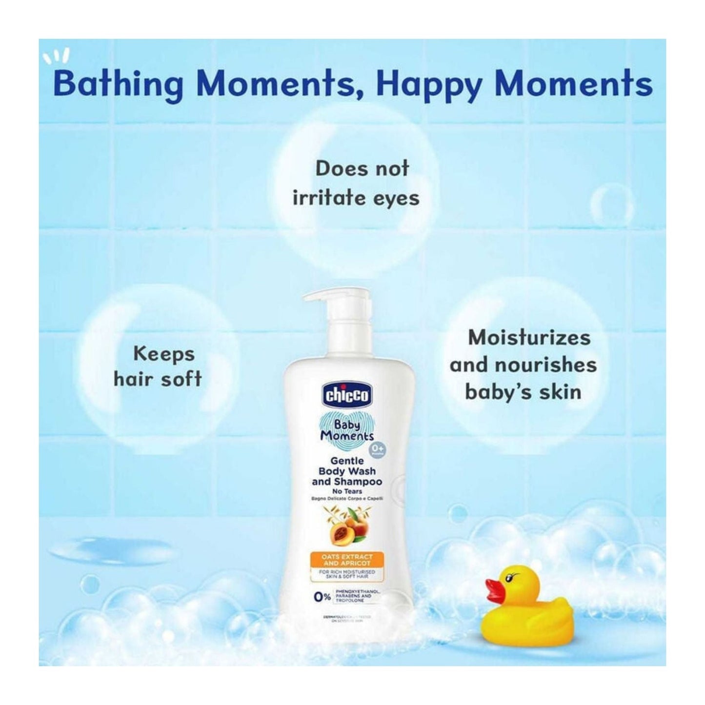 Chicco Baby Moments Gentle Body Wash & Shampoo 500ml – Moisturizes Skin & Leaves Hair Soft