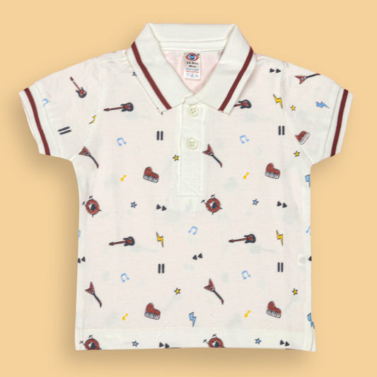 Zero Boys Red Cotton Printed Collar Neck T-shirt