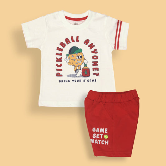 Zero Boy's "Pickleball Champ Playset" Breathable Red Tee & Cream Shorts for Smart Summer Matches!