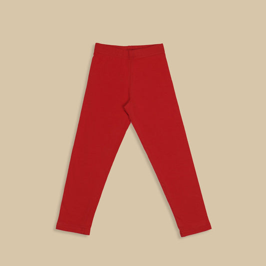 Body Care Girls Red Cotton Blend Full Length Leggings
