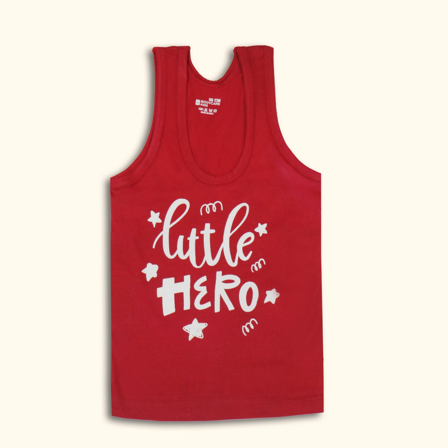 Boys’ Red Sleeveless Vest by Body Care – Cute “little HERO” Quotation, Soft Cotton Blend