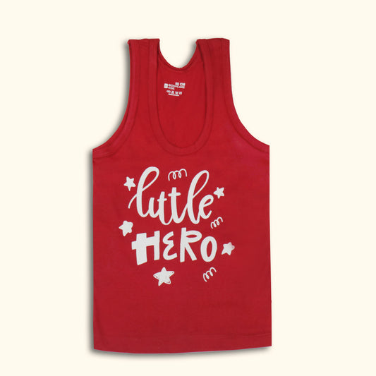 Boys’ Red Sleeveless Vest by Body Care – Cute “little HERO” Quotation, Soft Cotton Blend