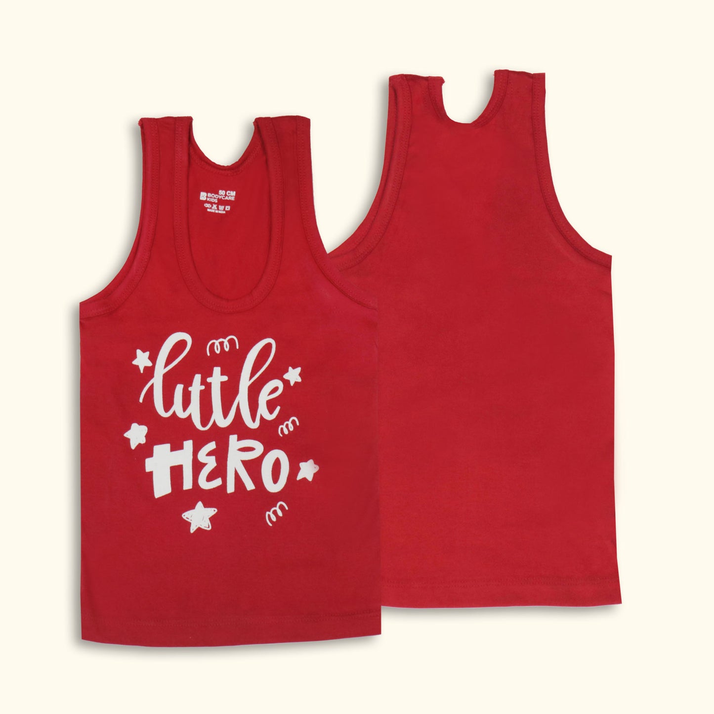 Boys’ Red Sleeveless Vest by Body Care – Cute “little HERO” Quotation, Soft Cotton Blend