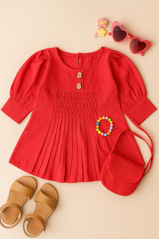 Girls' Dress with Elegant Pintuck Detailing – Classic & Stylish