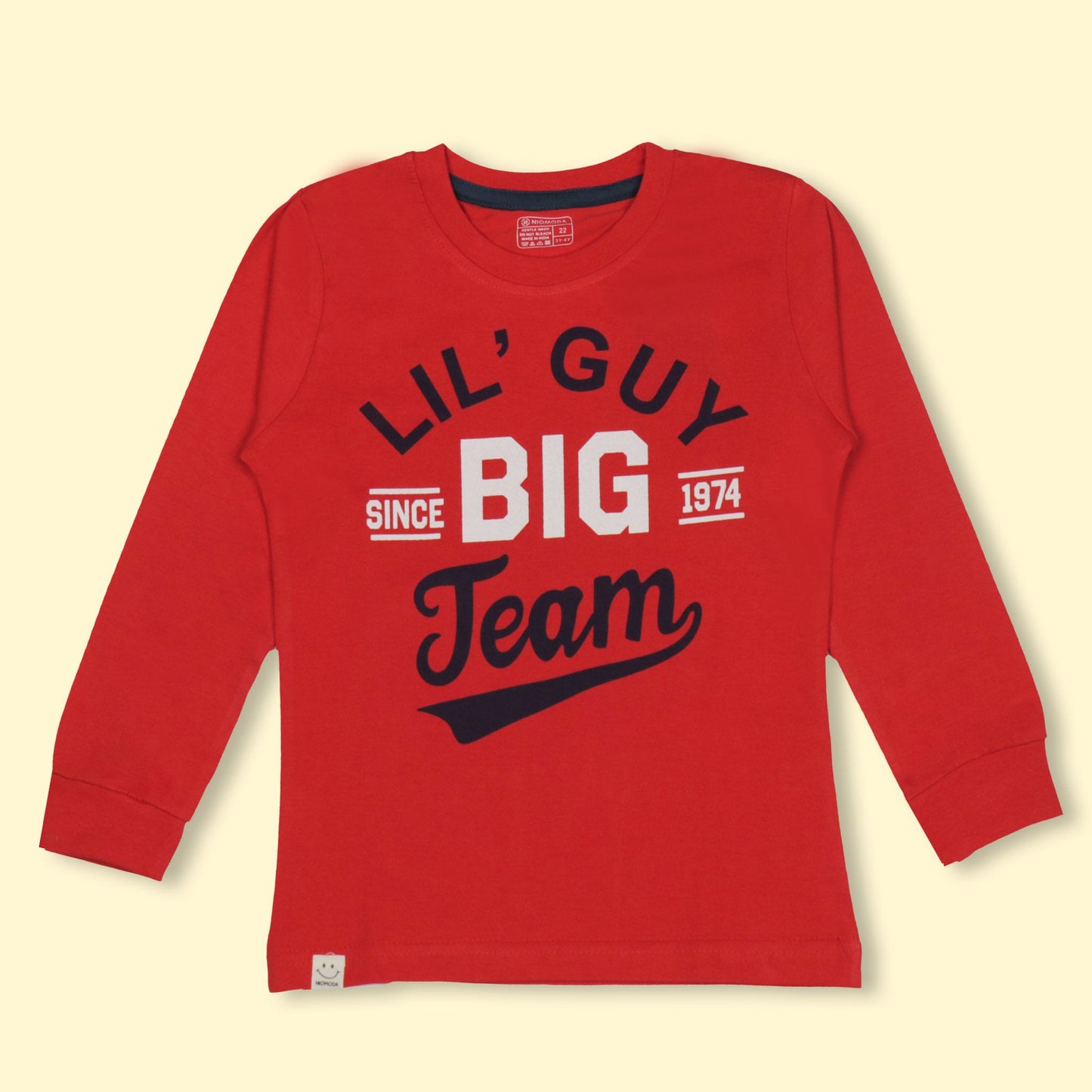 NIOMODA Boys’ Sporty Cotton Club Tee – Red Full Sleeves, LIL’ GUY BIG TEAM Print, Game On Winter Wear