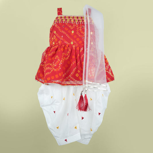 Sparkle Girls’ Red Churidar Patiala Set – Embroidered Kurti with Dupatta