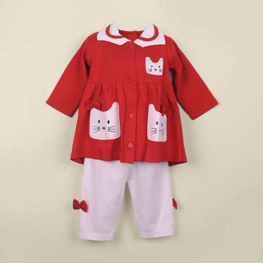 Twirl in style with Piu’s red frock & leggings—extra soft cotton and charming applique!