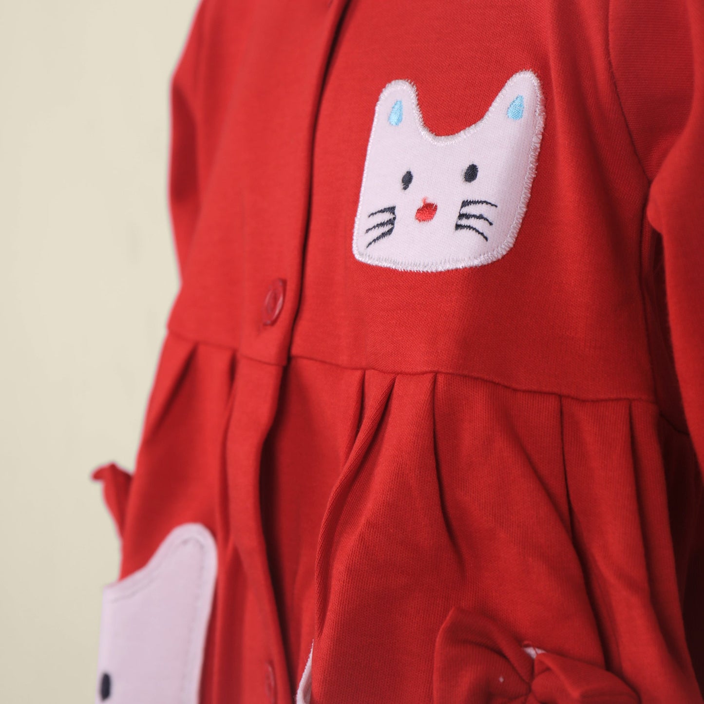 Twirl in style with Piu’s red frock & leggings—extra soft cotton and charming applique!