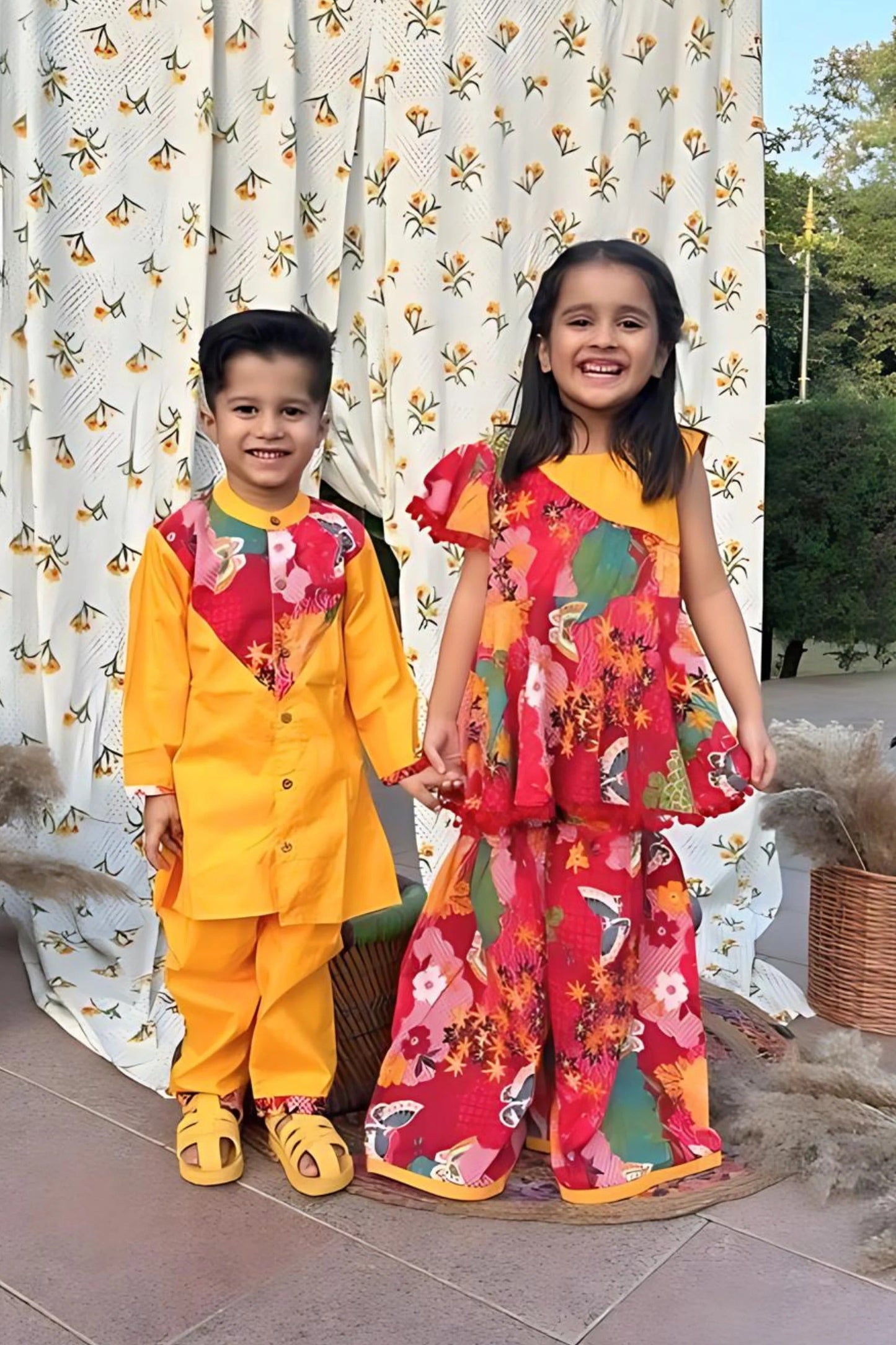 Dapper in Red: Peekaaboo Trendy Top & Flared Palazzos for Little Fashion Stars