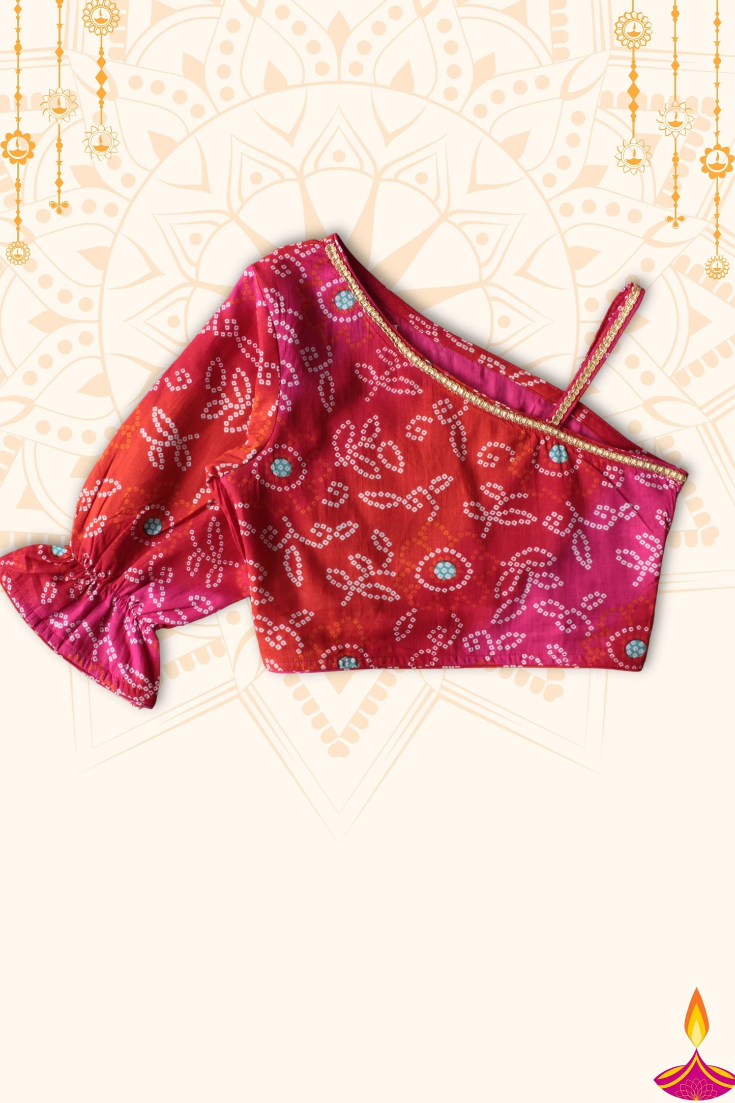 Little Festive Spark: Peekaaboo Red Print Choli & Full Skirt Set for Outdoor Twirls