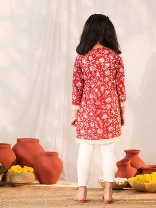 Chic in Cotton: Printed Red Kurti Set