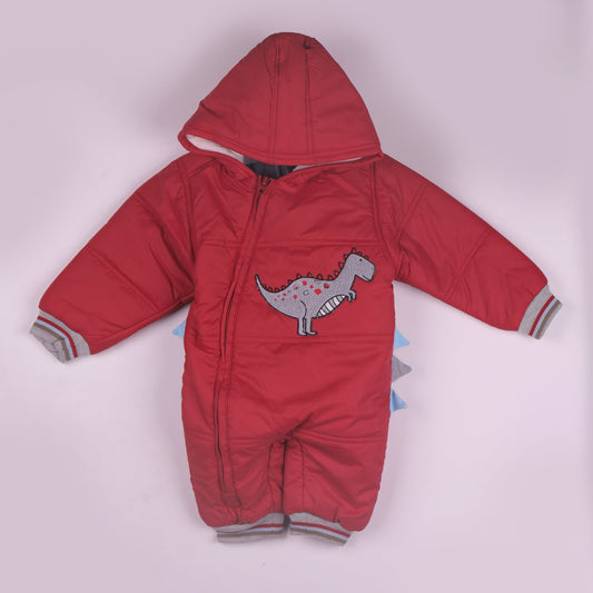 Cozy & Cute: Little Kangaroos Boys Red Applique Romper with Front Zipper & Full Length